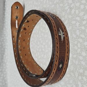 Native American Thunderbird Top Grain Bridle Leather Belt Laced Painted